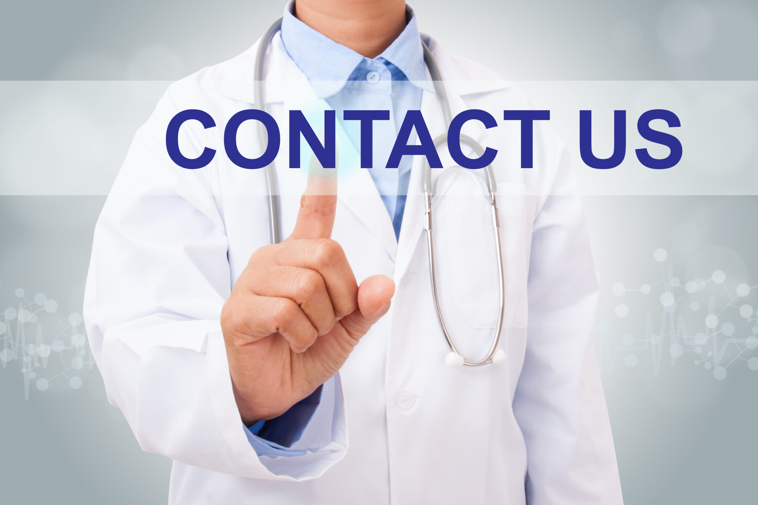 doctor touching contact us sign